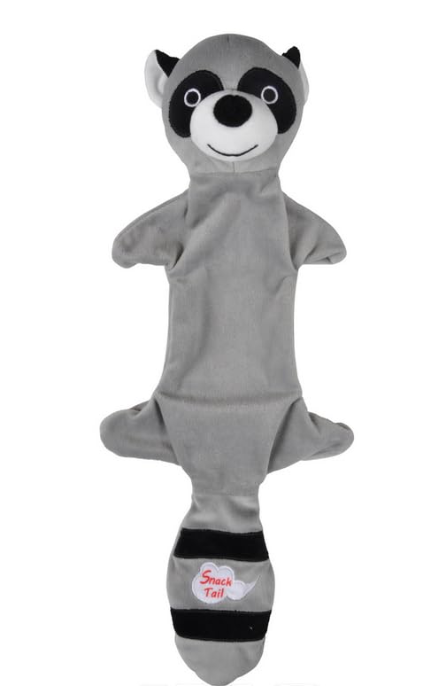 Jouet peluche éco-responsable Les Rusés Oscar le raton laveur sonore avec poche pour friandises 45x18.5x7cm