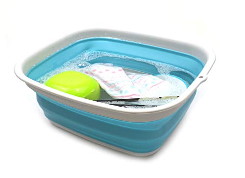 Image of SAMMART 7.7L (2 Gallon) Collapsible Tub - Foldable Dish Tub - Portable Washing Basin - Space Saving Plastic Washtub (Bright Blue, S)