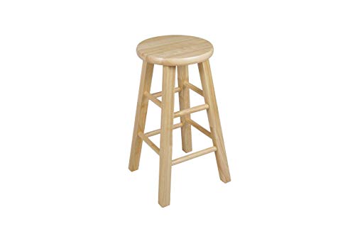 Image of PJ Wood Classic 24 Inch Tall Round Kitchen Counter Stool Seats with Backless Design and 4 Square Legs, Natural Brown (2 Pack)