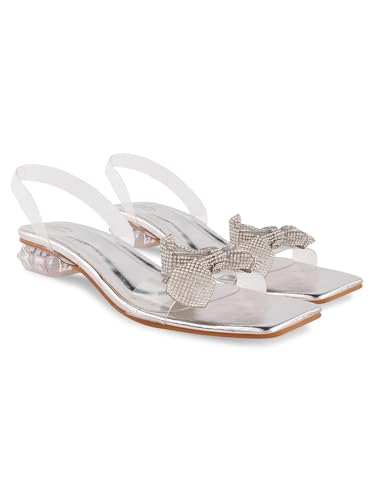 Image of JM LOOKS Women's Transparent Open-Toe Block Heels with Bow (Black)