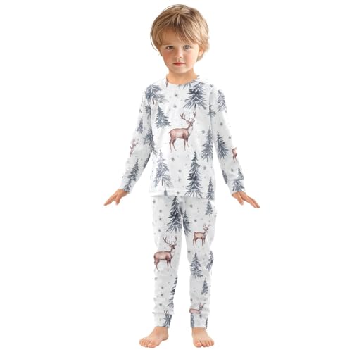 Fustylead Xmas Winter Forest Deer and Fir Tree Cotton Pajamas 2-Piece Long Sleeve Sleepwear Matching Set3