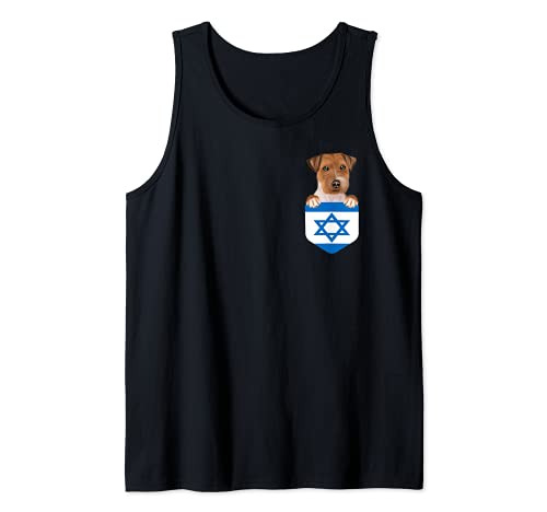 Israel Flag Russell Terrier Dog In Pocket Tank Top, Black