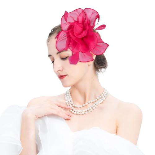 SHUIMUHUABEN 2025 Derby Hair Clip for Women Fascinators Hats for Women Outfits Tea Party Wedding Fascinator Headband Hot Pink