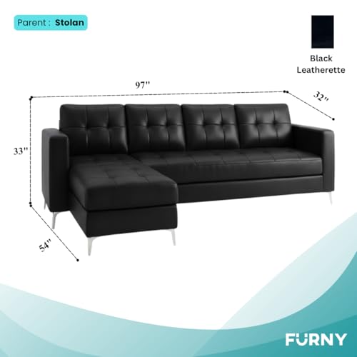Image of CASASTYLE Madison 5 Seater Leatherette LHS L Shape Sofa Set (Black) Premium Finish | Ideal for Living Rooms