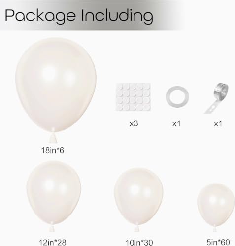 Image of Ouddy Party 129Pcs Pearl White Balloon Arch Garland Kit in 18 12 10 5 Inch