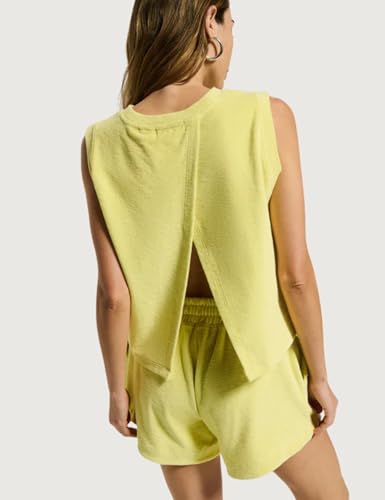 Esmeling Women Summer Short Sets Crewneck Sleeveless Top and Drawstring Shorts Open Back 2 piece Outfits3