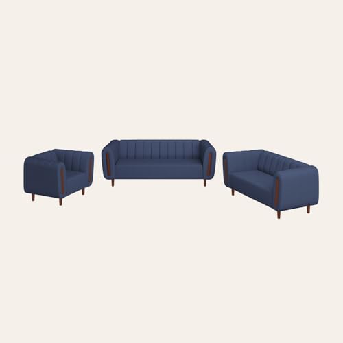 Image of Interio by Godrej Sofa Paramount 6 Seater Fabric Sofa Set (3+2+1) for Living Room, 1-Year Warranty, Solid Wood, Ocean Blue