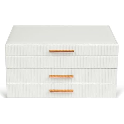 Dajasan Jewelry Boxes for Women, Jewelry Storage Organizer with 2 Drawers, 3-Tier Large Jewelry Holder Organizer Box for Necklace Ring Earring Bracelet, Christmas Gift, Modern Style (White) Cover