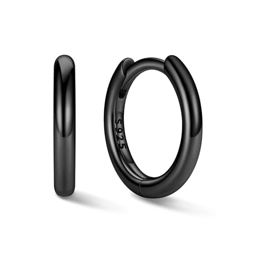 ChicSilver Sterling Silver Hoop Earrings for Women Hypoallergenic 925 Sterling Silver Huggie Earrings for Women Dainty Earring (8/10/12/14/16/18/20MM) 8MM Black