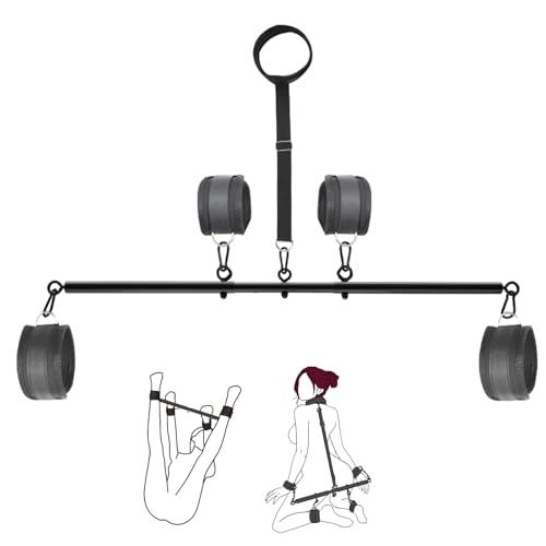 BDSM-Bondage-Fesseln,Fesselset Verstellbare Spreizstange aus Edelstahl mit Kragen Handschellen Fußfesseln Fesselset Hals Hand Beine for Frauen, Männer, Paare