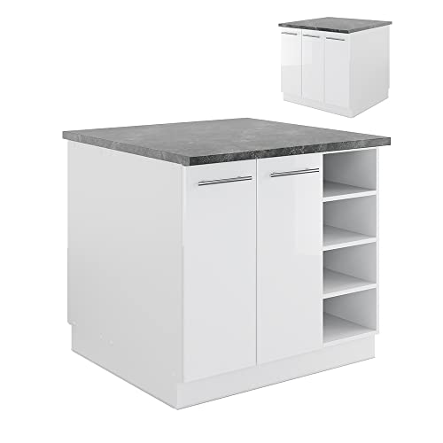 Vicco isola cucina blocco cucina componibile Fame-Line 90 cm cucina moderna armadi farmacia base cassetto base mensola isola base cucina mobili (bianco-bianco lucido)