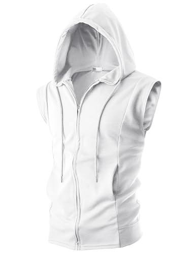 Image of Ohoo Mens Slim Fit Sleeveless Lightweight Zip Up Hooded Sweatshirt Vest Hoodie