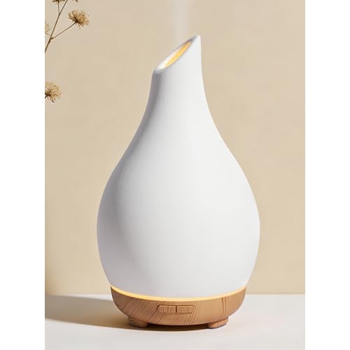 InnoGear Essential Oil Diffuser, 150ml Ceramic Diffuser Handcrafted Stone Aromatherapy Diffusers Ultrasonic Cool Mist Humidifier Vaporizer 2 Mist Modes Waterless for Home, White Vase-Shaped Ceramic