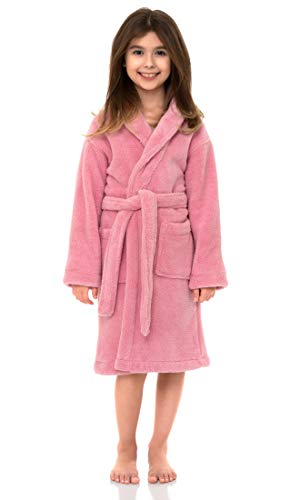 TowelSelections Big Girlsâ€™ Robe, Kids Plush Shawl Fleece Bathrobe Size 14 Pink Nectar