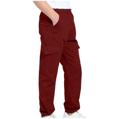 Boys Cargo Pants Casual Solid Color Elastic Waist Trousers with Multi Pockets Comfy Trendy Lounge Sweatpants 4-13Y4