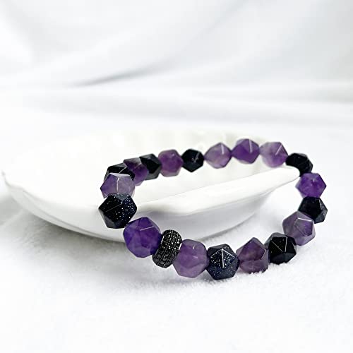 Shrandi Blue Sandstone Amethyst Bracelet Natural Stone, Healing Crystal Bracelet For Women, Faceted Gemstone Beaded Bracelets With Charms, Spiritual Jewelry For Stress And Anxiety Relief #TOP4