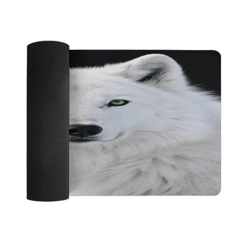 Mouse Pad Grande Estilo Lobo Blanco con Ojos Verdes miniatura 3