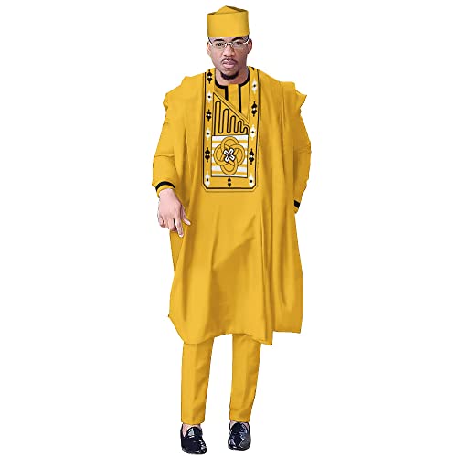 Mens African Attire Robe Classic Agbada Suit Caftan Outfit Embroidery Dashiki Set Heritage Cultural Wear Clothing