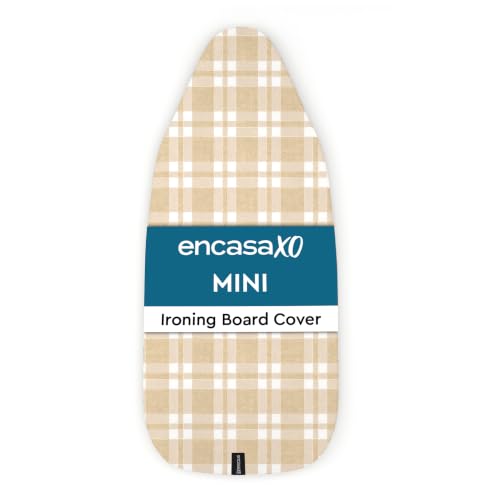 Image of Encasa XO Ironing Board Covers and Pad - 72x30 cm Fits Mini Iron Boards, Thick 4mm Felt, Elasticated Fit, Heat & Scorch-Resistant, Elastic Bungee Cord Tightening & Lock Franca Beige Checks