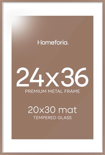 Image of Homeforia 24x36 Picture Frame Mocha, High End Metal 24 x 36 Large Poster Frames with Mat 20 by 30 inch Photo, 24x36 Thin Frame Matted to 20x30 in Print, 36x24 Frame, Tempered Glass, Wall Kit, Set of 1