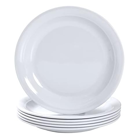 Gofunfun Melamine Dinner Plates Set, 6pcs 9" Melamine Salad/Dessert Plate, Camper RV Dishes Set for Indoor and Outdoor Use White Cover