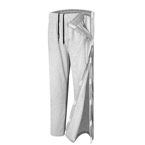 Unisex Tear Away Pants 2 Side Snaps Post Surgery Breakaway Pant Full Open Down Cotton Rip Off Pants for Hip Replacement