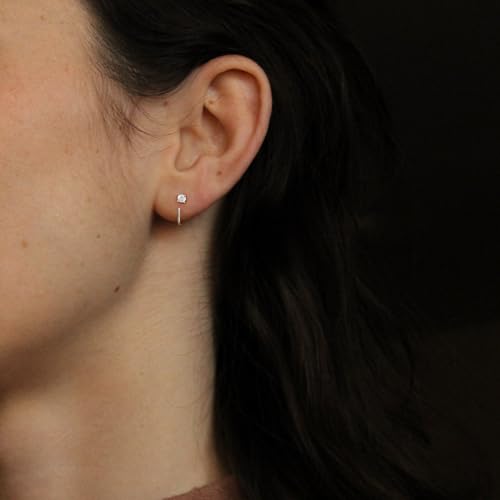 CHIC & ARTSY Threader Hoop Earring 925 Sterling Silver CZ Pull Through Hoop Earrings Small Open hoop Earrings Backless Earrings for Women3