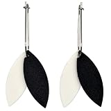 Blart Design Lab Pendientes Martina - Estilo minimalista con forma de hoja - Pendientes impresion 3D de mujer (Blanco y Negro)