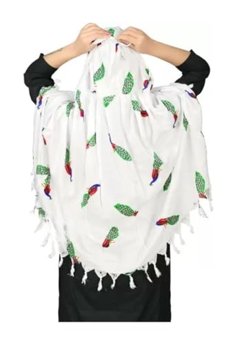 Image of Cotton Long Scarf Cum Mask Scarves Usable for Vehicle Driver | White Printed Design Fabric | Universal Size | Soft & Breathable Sun Protection | For Girl & Women