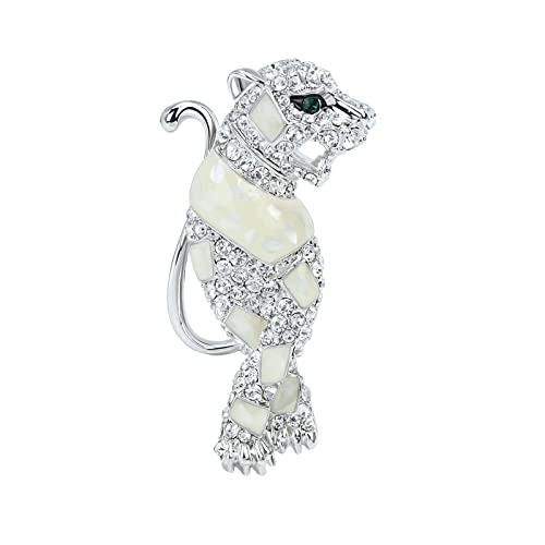Image of Vintage Crystal Shell Leopard Brooch Lapel Pin Breastpin Rhinestone Animal Jewelry for Men Women