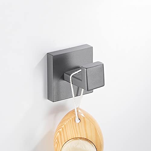 Stylish Gun Gray Bathroom Hardware Set - 2 Towel Bars Toilet Paper Holder Towel Rail Hook Soap Dish & Toilet Brush - Modern Chic Bathroom Accessories for Elegant Upgrade