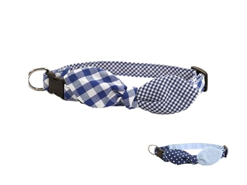 リボンカラー 犬 首輪 小型犬 犬用首輪 散歩用 お出掛け ブルー 青 ドット ギンガム 男の子 おしゃれ かわいい ペットグッズ カラー ツリー tree dogcollar (ギンガム, 2S)