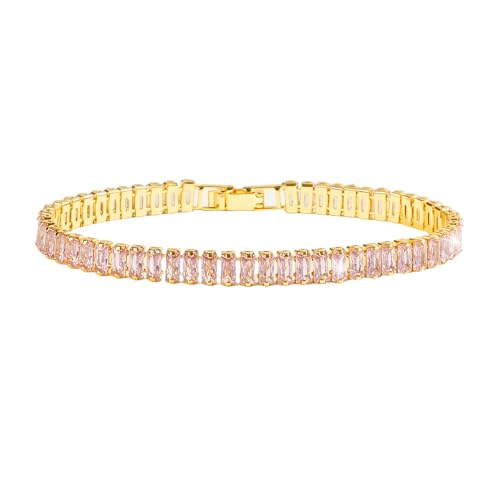 Fashion 5.0mm Zirconia 18K Gold Plated Bracelet|5.9-7.5in Multi-Size Classic Women's Tennis Bracelet