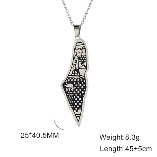 Collier Palestine argent 925, pendentif carte discret à porter tous les jours