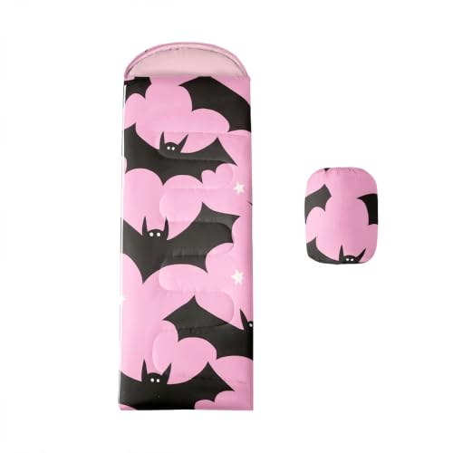 Feelyou bolsa de dormir para niños rosa y negro con diseño de Halloween para niñas y niños, 3 estaciones, resistente al agua, portátil y compacto miniatura 1