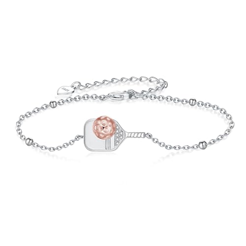 Pickleball Bracelet 925 Sterling Silver Sport Bracelet Pickleball Jewelry Gifts for Women