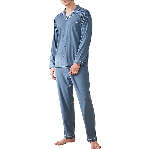 Modal Pajamas for Men Sleeve Long Leg Woven Pajama Set Button Down Sleepwear,Mens Classic Lattice PJs Sets