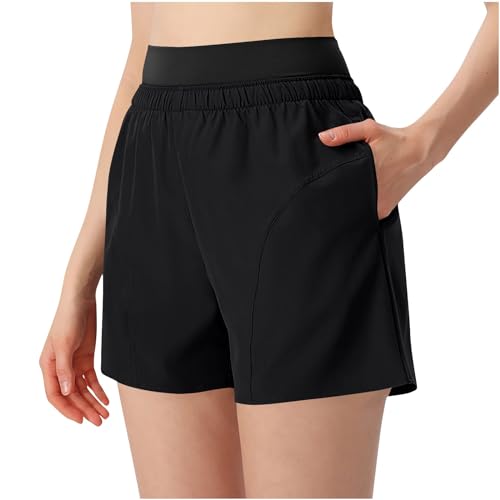 Summer Athletic Shorts for Women Casual Loose Elastic Waist Workout Shorts Quick Dry Stretch Running Gym Yoga Shorts Black
