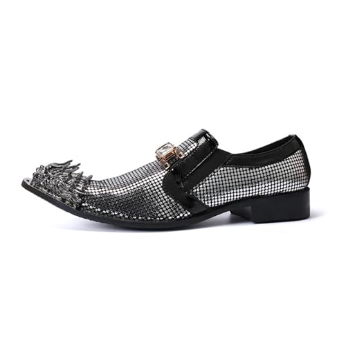 Men's Leather Shoes, Business Casual Shiny Silver Polka dots Men's Dress Shoes, Wedding Party Banquet Nightclub Stage Host Barber Uniform Office Work Shoes2