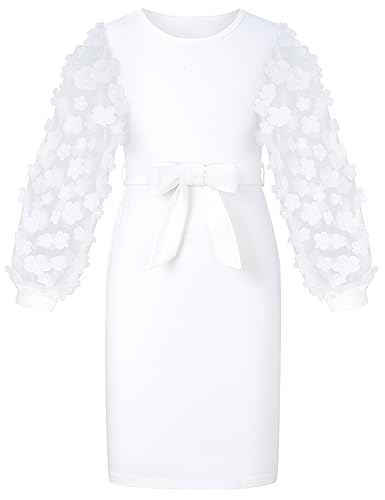 ALISISTER Girls Puff Dress Formal Mesh Sheer Long Sleeve Dresses 7-14 Years