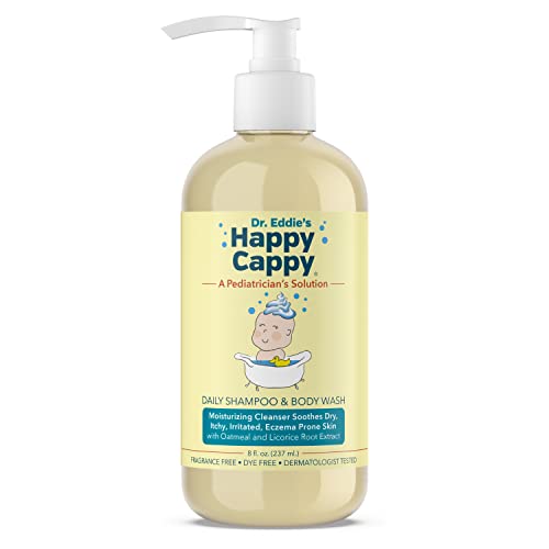 Happy Cappy Baby Shampoo and Body Wash – Eczema Body Wash for Kids, Toddler, Adults, Helps with Dryness, Reduces Itching, Irritation, and Redness, Dermatologist Tested, Fragrance Free – 8 Fl Oz