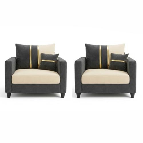 Image of Jester Plush Comfort Sofa Set | 3 Seater + 1 Seater + 1 Seater | Luxury Velvet Suede Fabric | Modern Living Room Sofa | Dark Gray - Cream