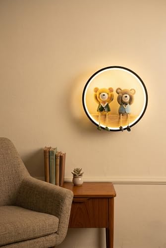 Image of LED Ring Wall Light with Shelf Display | Tri Color LED Decorative Wall Lamp | Cute Accent Light for Bedroom, Kids Room & Living Space