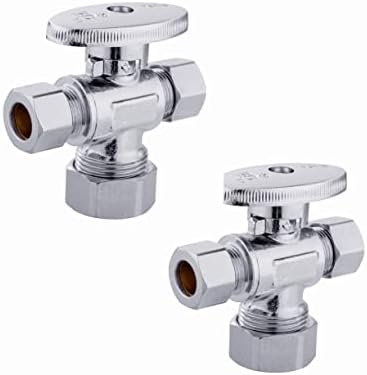 (Pack of 2) EFIELD 1/4 Turn Dual Compression Outlet Angle Stop Valve, 1/2" NOM (5/8" OD) x (3/8 inch x 3/8 inch) Chrome,(VALVE123-2PCS)