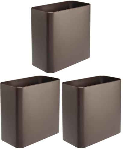 Image of mDesign Small Metal 2.4 Gallon /9 Liter Trash Can Wastebasket Garbage Bin for Bathroom, Slim Rubbish Waste Bin Trashcans - Mirri Collection - Bronze (Pack of 3)
