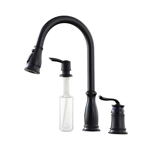 Boyel Living Matte Black 3 Hole Kitchen Faucet with Pull Down Sprayer, Soap Dispenser, Water...