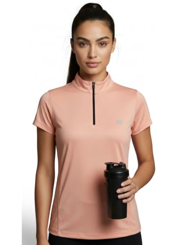 Image of PUMP'D Dry Fit Women's Half Zip Activewear Synthetic Regular Fit T-Shirt | Gym & Yoga