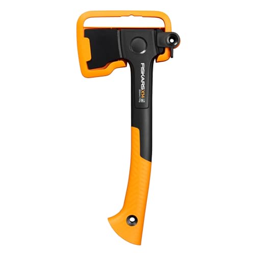Fiskars X-Series X14 Universal-Axt, XS, Länge 35,5 cm, Kopfgewicht 529 g, Ideal zum Entasten, Feuerholzmachen und für Zimmermannsarbeiten, Doppelt gehärteter Stahl/FiberComp, Schwarz/Orange, 1069102