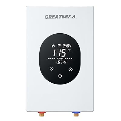 Electric Tankless Water Heater, GREATBEAR 12KW On Demand Water Heater Electric 240V, Point of Use Instant Hot Water Heater, With Self Modulating GT120W White