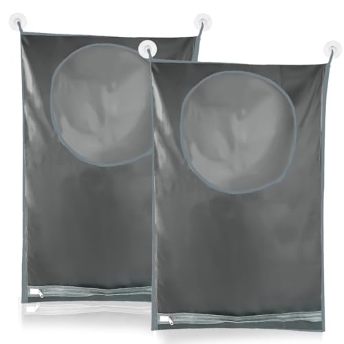 2 Stück Wäschesack zum Aufhängen, Wäschesäcke zum Aufhängen, Platzsparend Wäschebeutel Schmutzwäsche, Wäschekorb Hängend mit Edelstahl Türhaken, für Wandschränke, Türen, Wände(Grau)